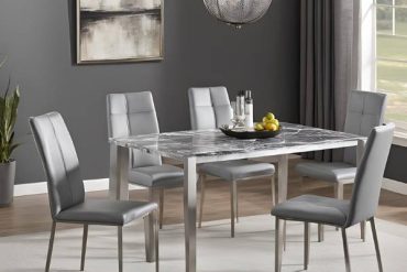 5-Piece Faux Marble Dining Table Set for Kitchen and Dining Room